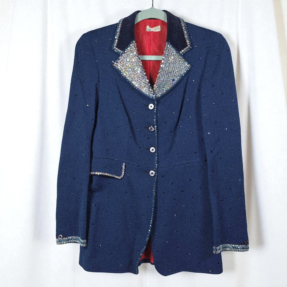 Harry Hall Riding Apparel Blazer Saddleseat‎ Jacket Rhinestone Embellished Blue
